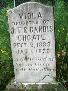 Viola daughter of J.T. & 
Candis Choate/Sept. 5, 1889/Jan. 1, 1890