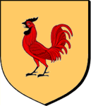 Coat 
of arms, red rooster on gold