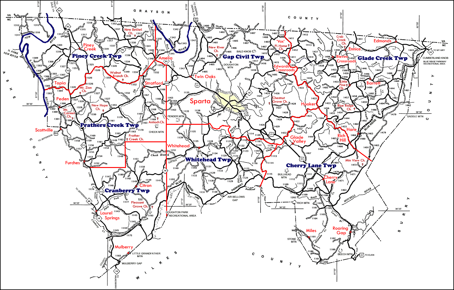 Roadmap of Alleghany Co., NC
